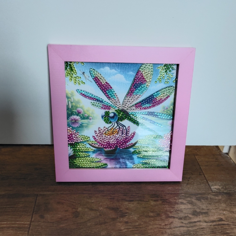 Colorful Dragonfly Art in Pink Frame